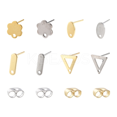 16Pcs 8 Styles 201 Stainless Steel Stud Earring Findings with Hole EJEW-FS0001-21-1