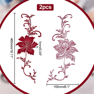 Peony Polyester Embroidery Ornament Accessories PATC-WH0008-04B-1
