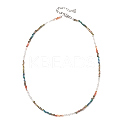 2MM Natural & Synthetic Mixed Gemstone Gradient Color Faceted Round Beaded Necklaces for Women NJEW-JN05865-04-1