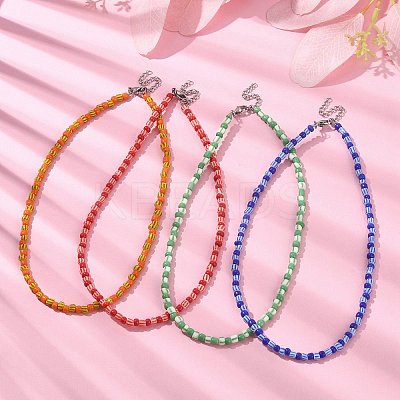 Glass Seed Beaded Necklace with 304 Stainless Steel Clasps NJEW-JN04428-1