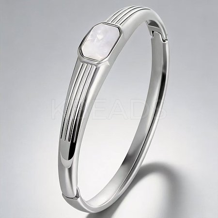 304 Stainless Steel Acrylic Rectangle Hinged Cuff Bangles for Women WG575D9-01-1