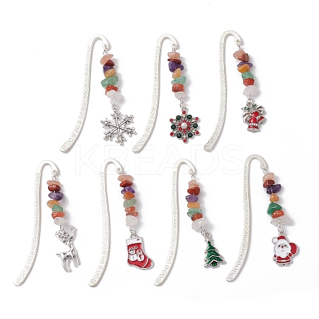 Christmas Theme Alloy Hook Bookmarks AJEW-JK00338-1