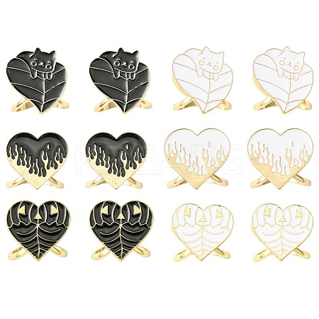 12Pcs 6 Styles Heart Golden Alloy Enamel Scarf Buckle Ring AJEW-CJ0001-34-1