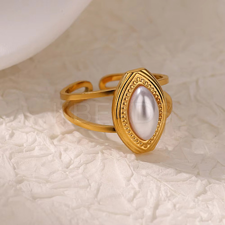Retro Royal Style 304 Stainless Steel Imitation Pearl Cuff Rings FS-WG343E9-01-1