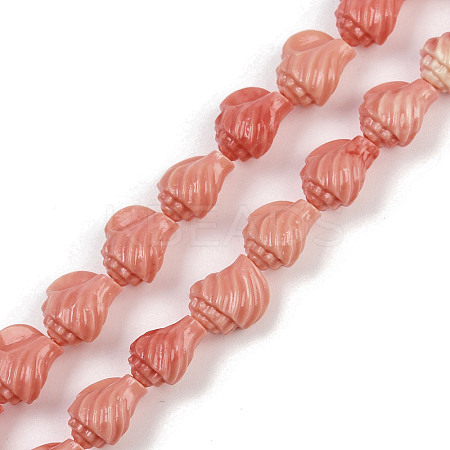 Synthetic Coral Dyed Carved Beads Strands SHEL-D001-B02-1