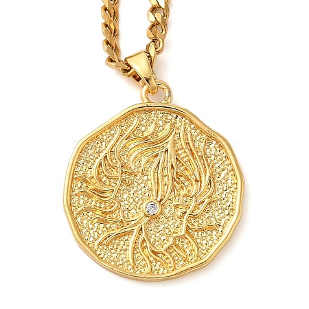 Brass Clear Cubic Zirconia Curb Chain Constellation Pendant Medal Necklaces for Women LS-NJEW-U010-01G-01-1