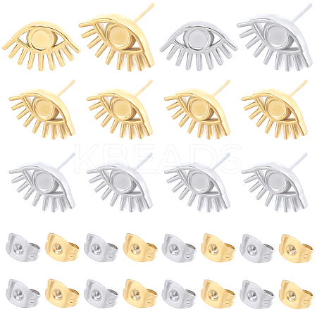 18 Pairs 2 Colors 304 Stainless Steel Eye Stud Earring Finding STAS-CN0001-34-1