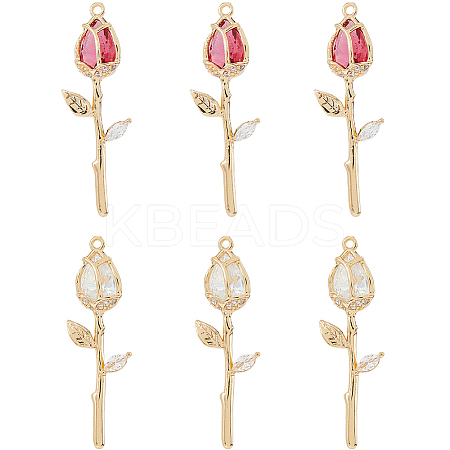 6Pcs 2 Colors Brass Micro Pave Cubic Zirconia Pendants KK-HS0015-17-1