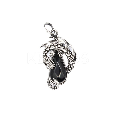 Natural Obsidian Brass Pendants G-PW0004-66E-1