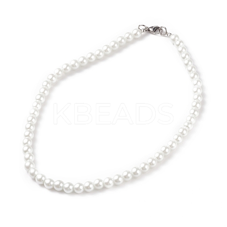 Glass Pearl Round Beaded Necklace for Men Women X-NJEW-JN03923-01-1