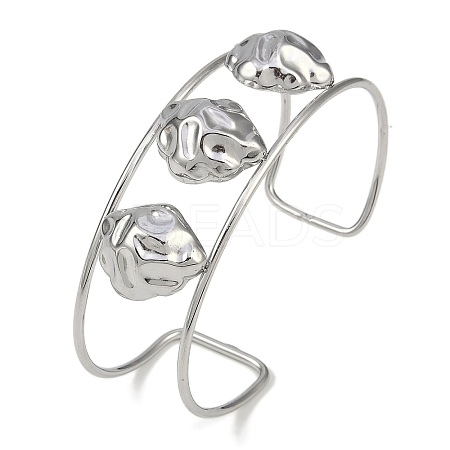 Non-Tarnish 304 Stainless Steel Wide Textured Open Cuff Bangles BJEW-Q348-05P-12-1