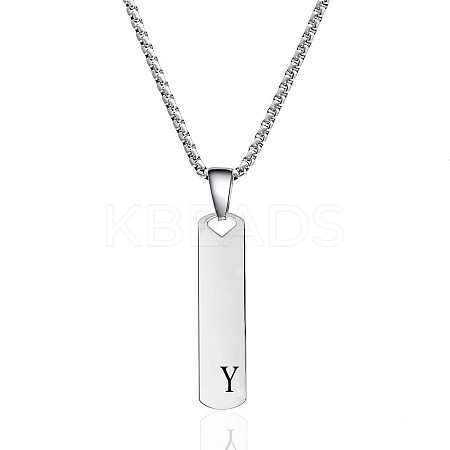 304 Stainless Steel Rectangle with Letter Pendant Box Chain Necklaces FS-WGD7C78-25-1