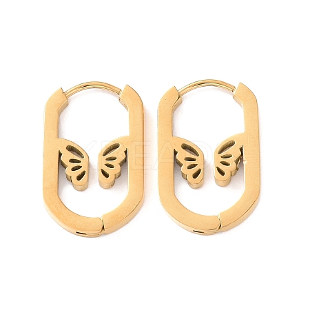 304 Stainless Steel Oval with Butterfly Hoop Earrings for Women STAS-B035-02G-1