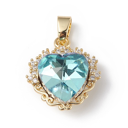 Real 18K Gold Plated Rack Plating Brass Micro Pave Clear Cubic Zirconia Pendants KK-C015-05G-08-1