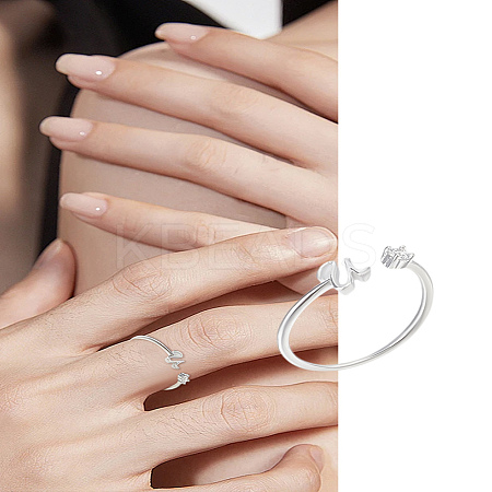 1Pc Letter Brass Rhinestone Open Cuff Rings for Women AJEW-LP0004-47U-S-1
