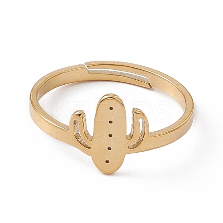 Ion Plating(IP) 201 Stainless Steel Cactus Adjustable Ring for Women LS-RJEW-K238-03G-1