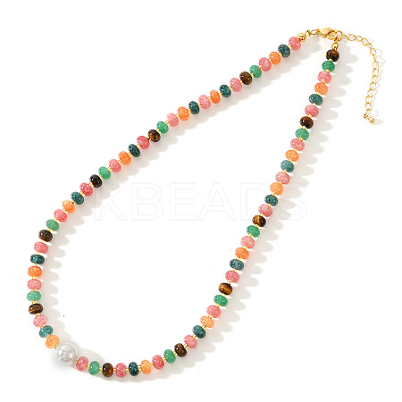 Elegant Imitation Pearl & Rondelle Natural Mixed Stone Beaded Necklaces FG9664-1-1