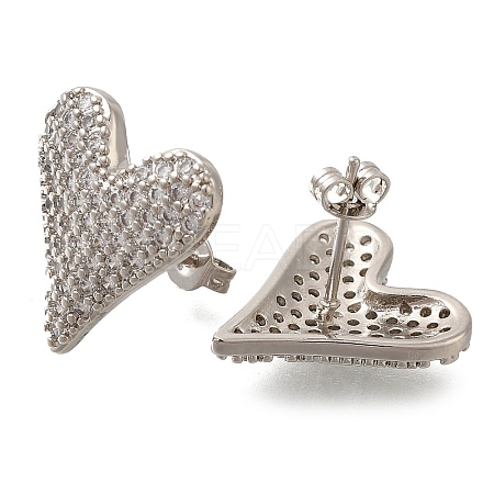 Rack Plating Heart Brass Pave Clear Cubic Zirconia Stud Earrings EJEW-I310-03P-1