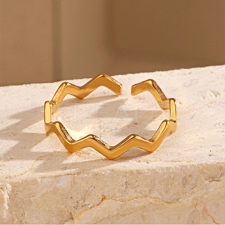304 Stainless Steel Open Cuff Rings for Women RJEW-K303-08G-1