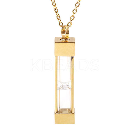 1Pc Glass Hourglass Rectangle Pet Memorial Keepsake Urn Ashes Pendant Necklaces NJEW-CA0001-27G-1