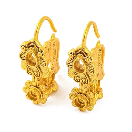 Flower Brass Earring Hooks with Round Tray KK-G502-23B-G-1
