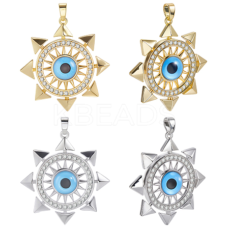 8Pcs 2 Colors Brass Micro Pave Cubic Zirconia Pendants KK-BBC0019-54-1