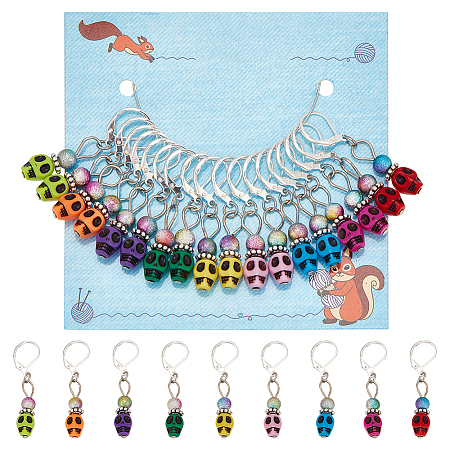 18Pcs 9 Colors Halloween Skull Plastic Pendant Stitch Markers HJEW-NB00004-1