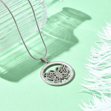 201 Stainless Steel Crystal Rhinestone Ring with Hollow Butterfly Pendant Necklaces for Women NJEW-P327-01P-1
