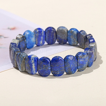 Natural Lapis Lazuli Oval Bead Stretch Bracelets for Men Women PW-WG50701-05-1
