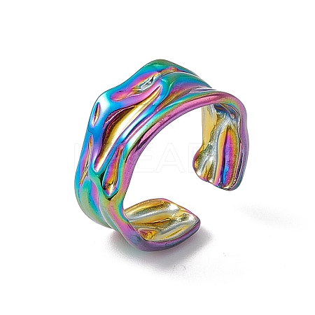 Ion Plating(IP) 304 Stainless Steel Twist Wave Open Cuff Ring for Women RJEW-C045-22M-1