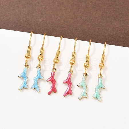 Ocean Series 304 Stainless Steel Enamel Dangle Earrings LS-EJEW-K017-01G-G-1