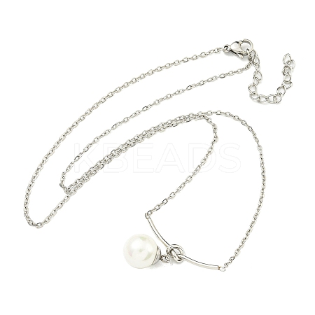 Plastic Imitation Pearl Round Pendant Necklaces NJEW-Z041-05P-1