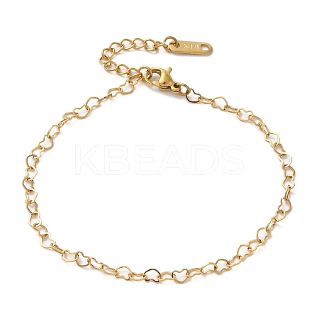 Ion Plating(IP) 304 Stainless Steel Heart Link Chain Bracelets BJEW-L673-026G-1