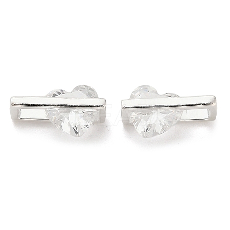 925 Sterling Silver Pave Clear Cubic Zirconia Rectangle with Heart Charms STER-P071-17S-1