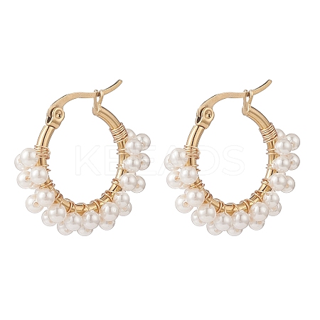 Shell Pearl Beaded Hoop Earrings EJEW-TA00173-1