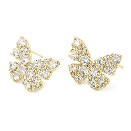 Cubic Zirconia Butterfly Stud Earrings EJEW-G353-04G-1