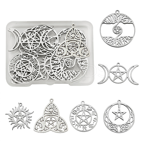 12Pcs 6 Style 304 Stainless Steel Pendants STAS-SZ0002-56P-1