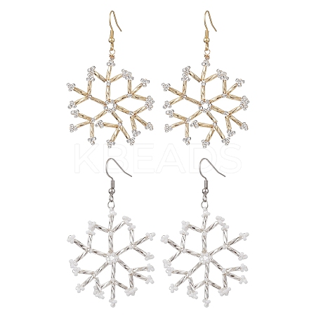 Glass Snowflake Dangle Earrings EJEW-MZ00253-1