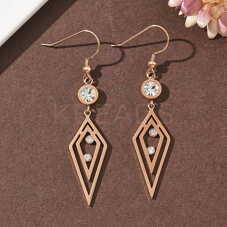 304 Stainless Steel Rhombus Dangle Earrings EJEW-Z129-10RG-1