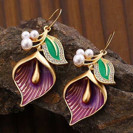 Flower Alloy Enamel Dangle Earrings EJEW-Z108-01G-1