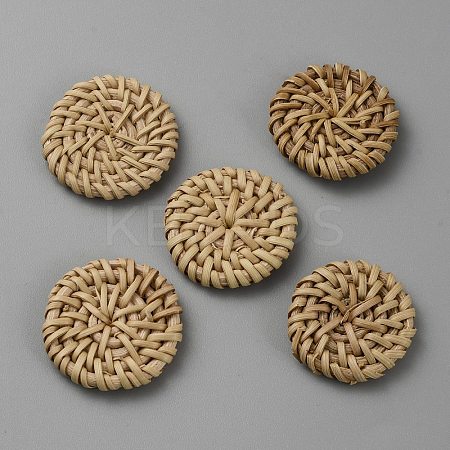 Flat Round Handmade Reed Cane/Rattan Woven Beads WOVE-CJC0001-02B-1