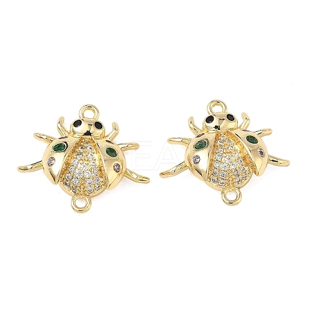 Brass Micro Pave Clear and Green Cubic Zirconia Ladybird Links KK-L256-33G-1