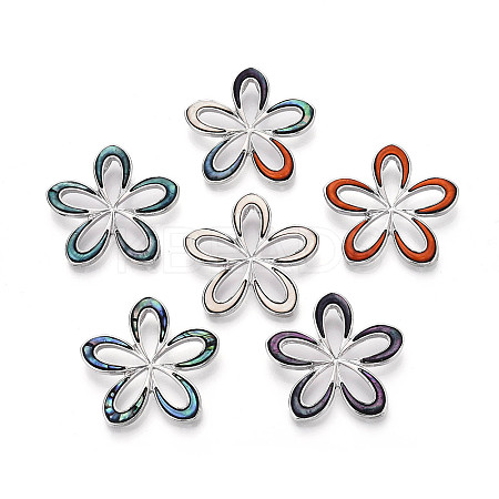 Alloy and Dyed Natural Paua Shell Pendants PALLOY-T093-05M-1
