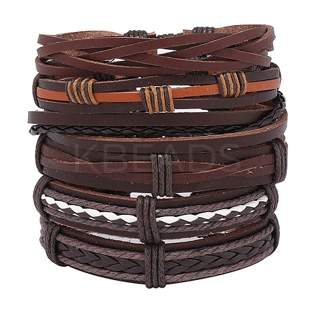 6Pcs 6 Style Adjustable Braided Imitation Leather Cord Bracelet Set BJEW-F458-09-1