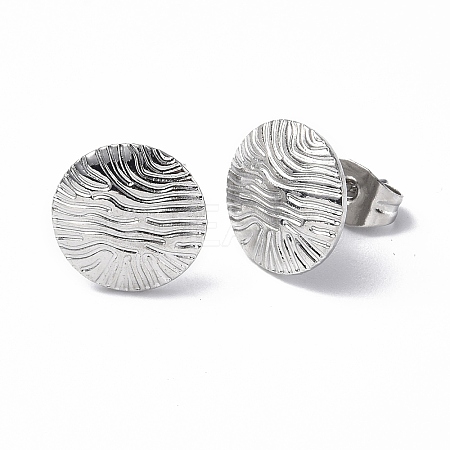 Non-Tarnish 304 Stainless Steel Textured Flat Round Stud Earrings for Women LS-EJEW-F300-02P-1
