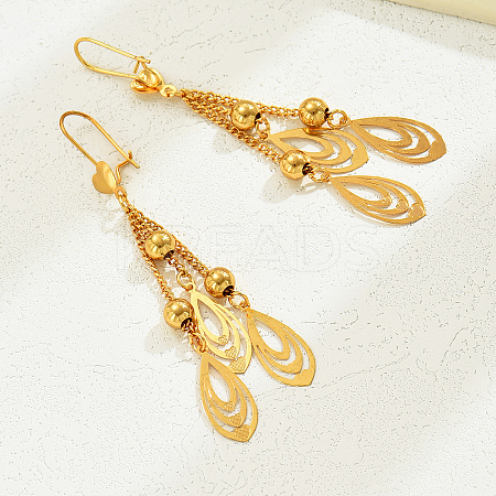 Elegant Gold Plated Leaf Earrings with Tassels for Women BW9011-1