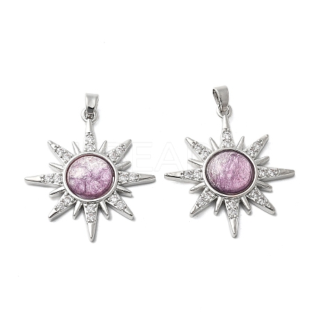 Brass Micro Pave Cubic Zirconia with Resin Pendants KK-Z103-09P-02-1