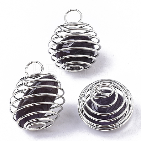 Iron Wrap-around Spiral Bead Cage Pendants IFIN-R239-04P-1