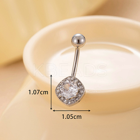316L Surgical Stainless Steel Clear Cubic Zirconia Curved Barbell Belly Rings WGA1AD6-03-1