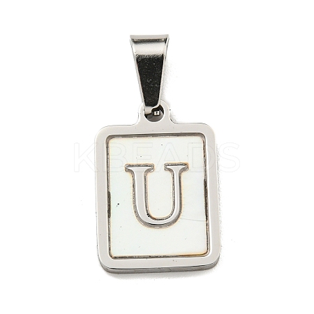 304 Stainless Steel Pave Natural White Shell Pendants STAS-S130-03P-U-1